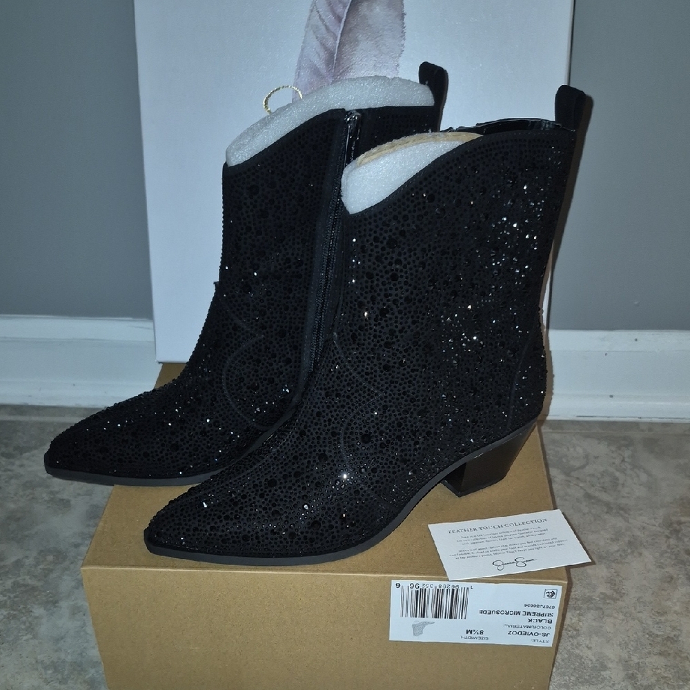 Jessica Simpson Black Glitter Ankle Booties